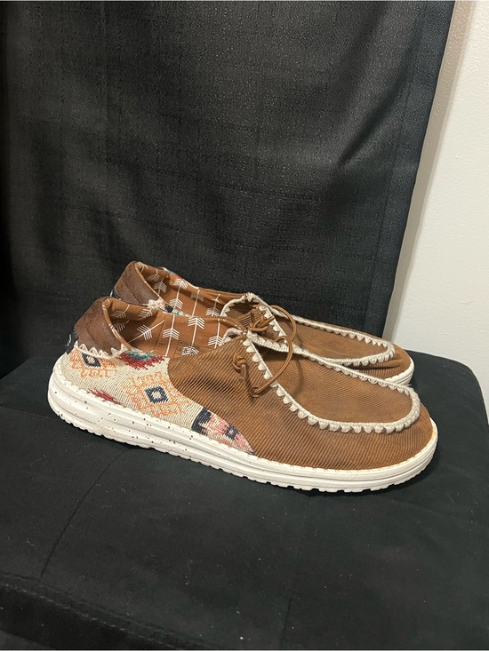 Hey Dude Shoes - Women’s Casual Brown Aztec Canvas Slip-On Shoes